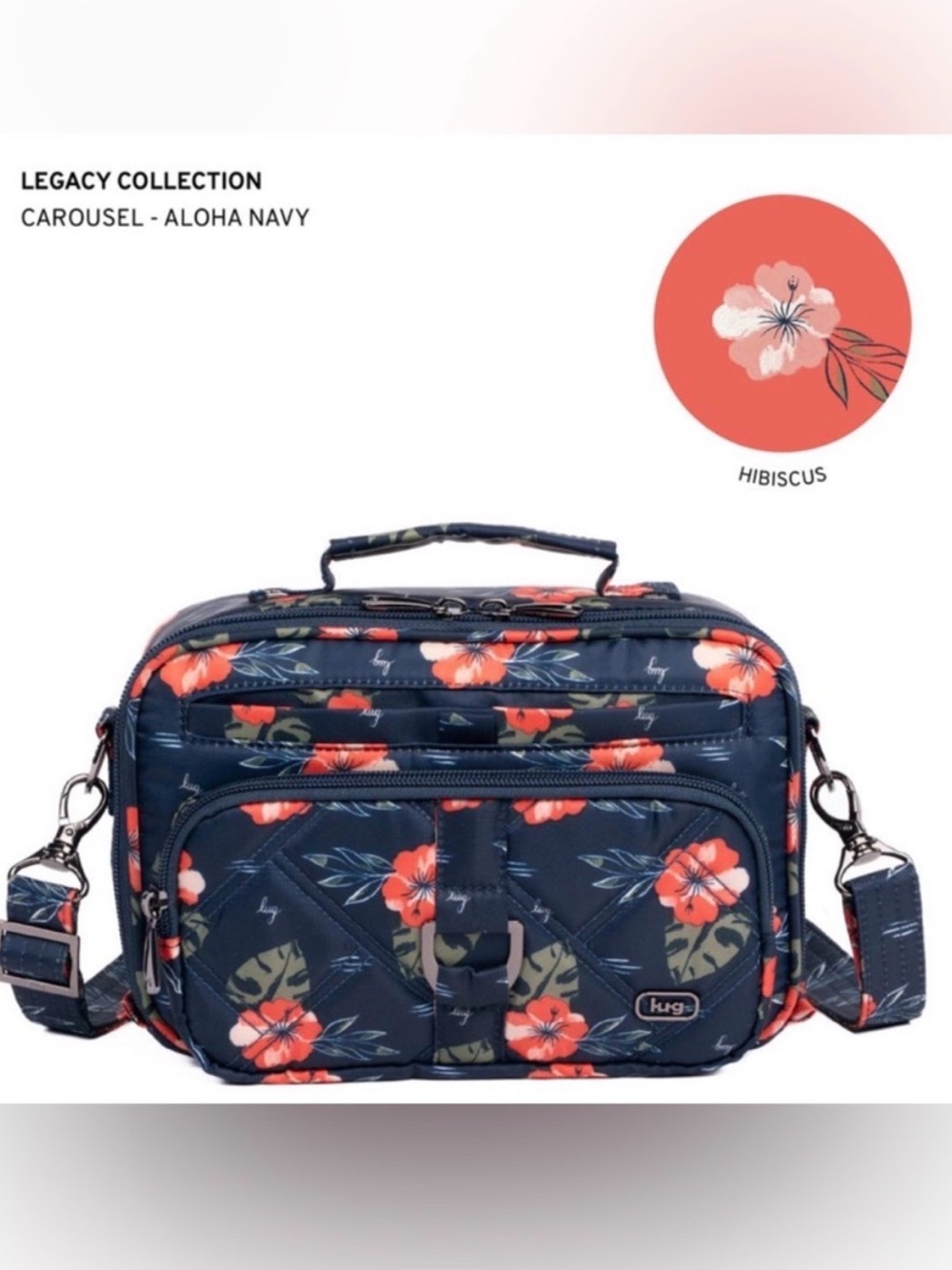 NWT Lug LEGACY CAROUSEL in ALOHA NAVY Quilted Floral Crossbody Bag Orange Flower